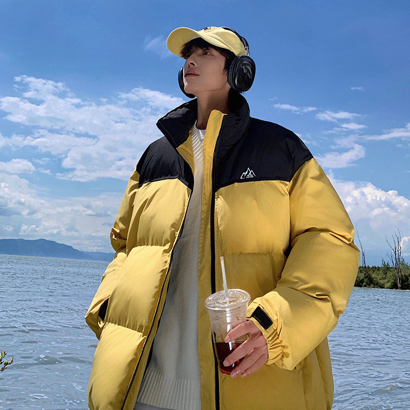 拼接加厚棉服男生冬季美式复古潮牌保暖棉衣外套oversize撞色棉袄