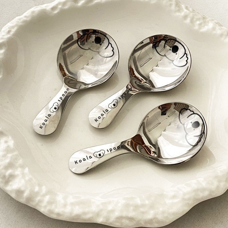 不锈钢304短柄圆勺家用便携式餐勺甜品勺调味勺儿童创意可爱D74