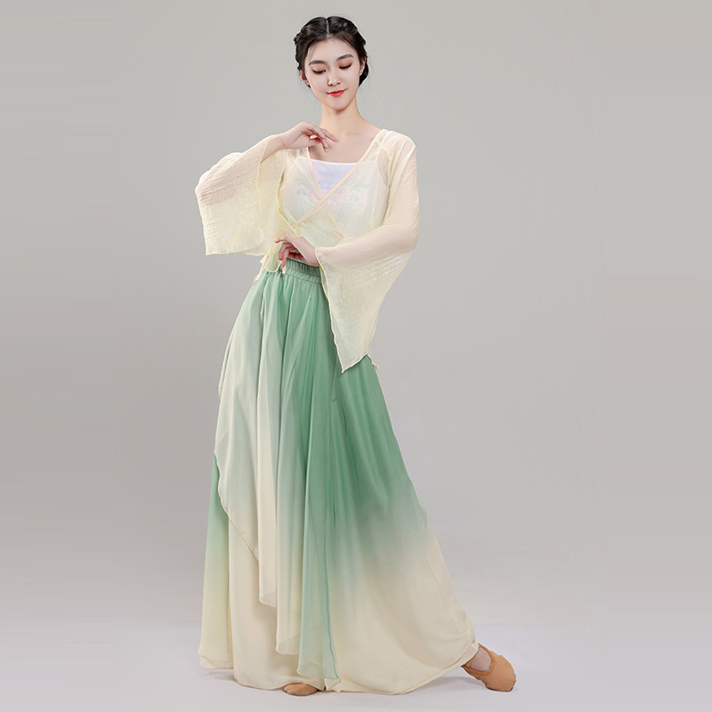 古典舞蹈服飘逸女纱衣修身中国风超仙扇子舞蹈服古风艺考裙裤套装