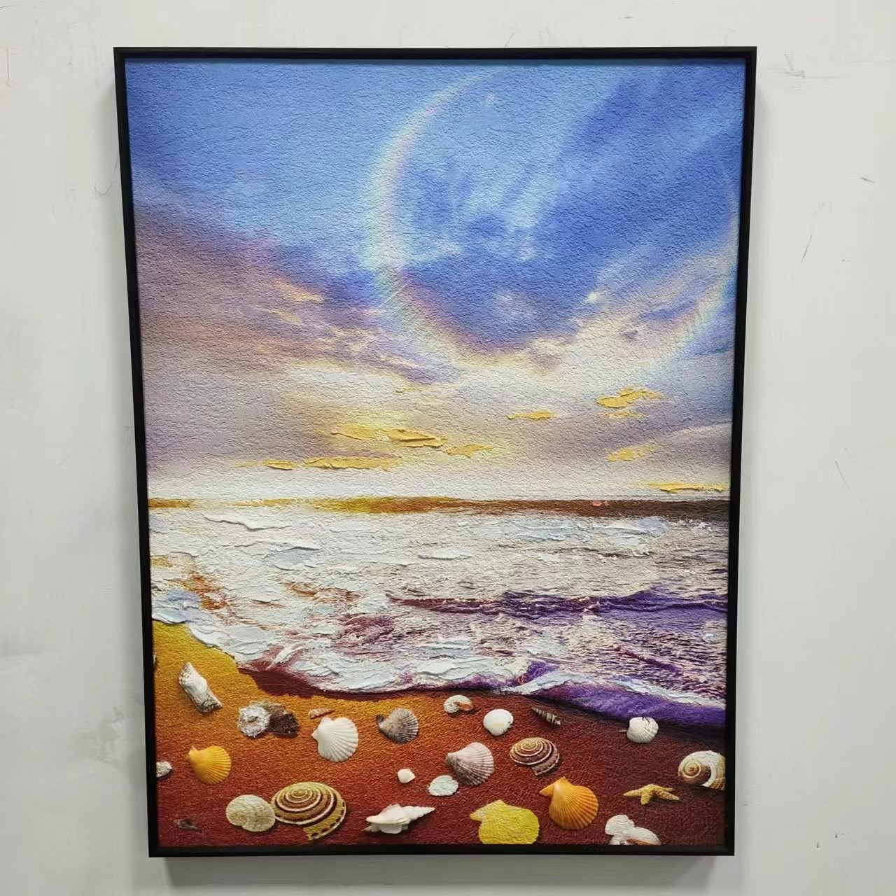 手工砂岩画走廊过道客厅现代简铝合金边框单幅中国风海边贝壳6080