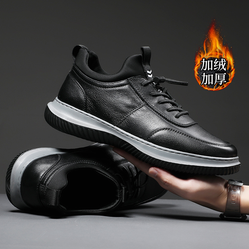 头层牛皮休闲鞋男秋冬季百搭运动鞋真皮男鞋厚底男士旅游鞋爸爸鞋