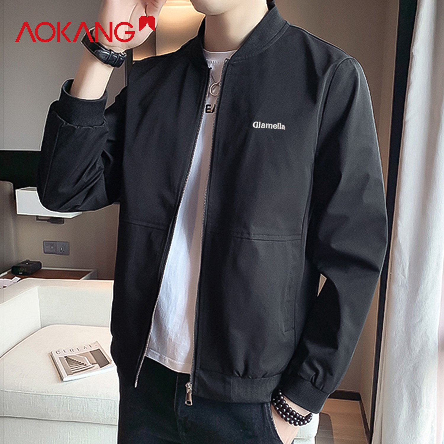 奥康休闲棒球领夹克AK12991