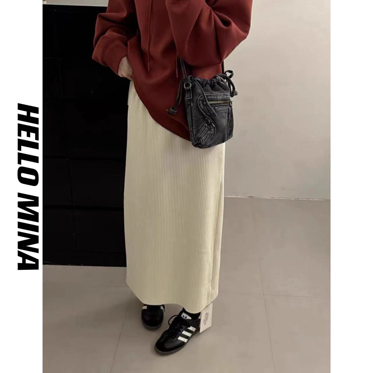 【HELLO MINA 】“法式香颂”设计感宽松开叉半裙7009