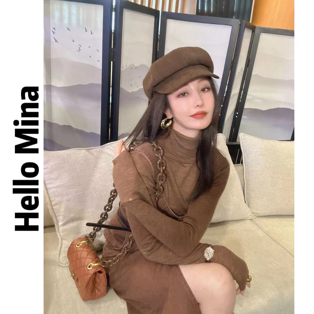 打底衫/【HELLO MINA 】多色羊毛衫纯色高龄百搭打底衫T恤 30068