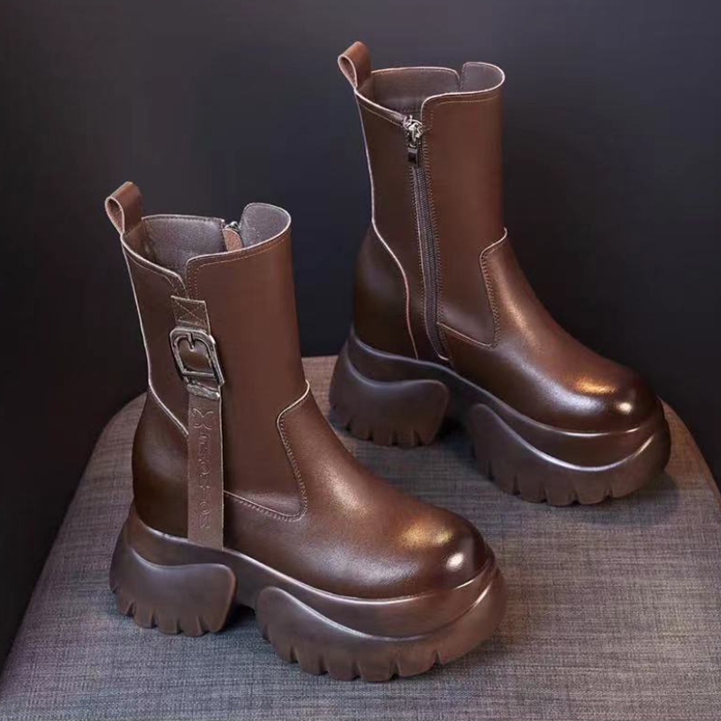 【红姐推荐】百搭英伦风时尚10CM加绒马丁靴女小个子系带短靴9886-6