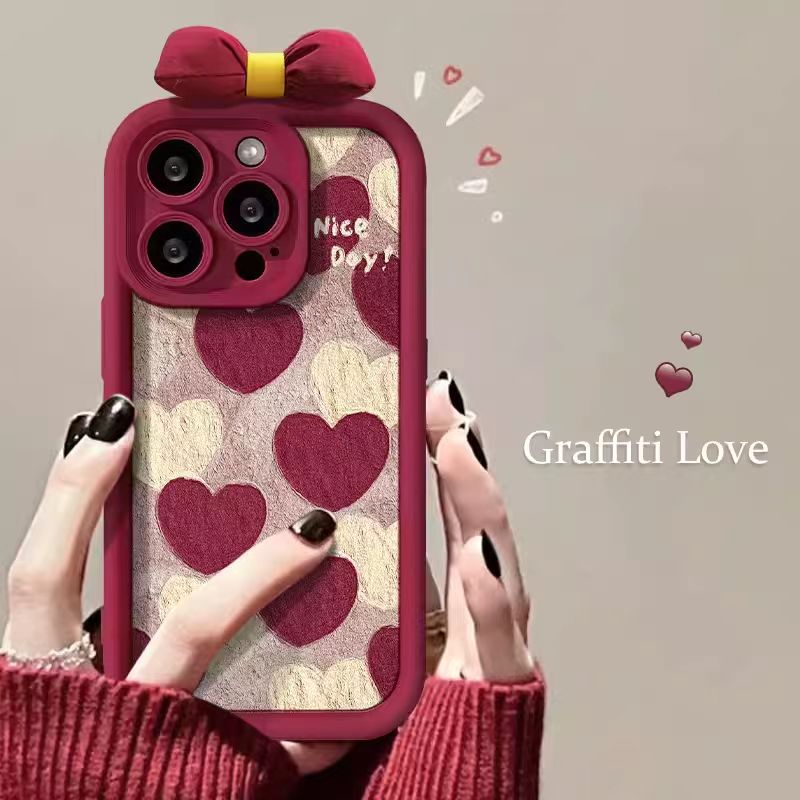 玫粉爱心适用苹果15pro14手机壳iphone13/12女11华为vivo小米oppo