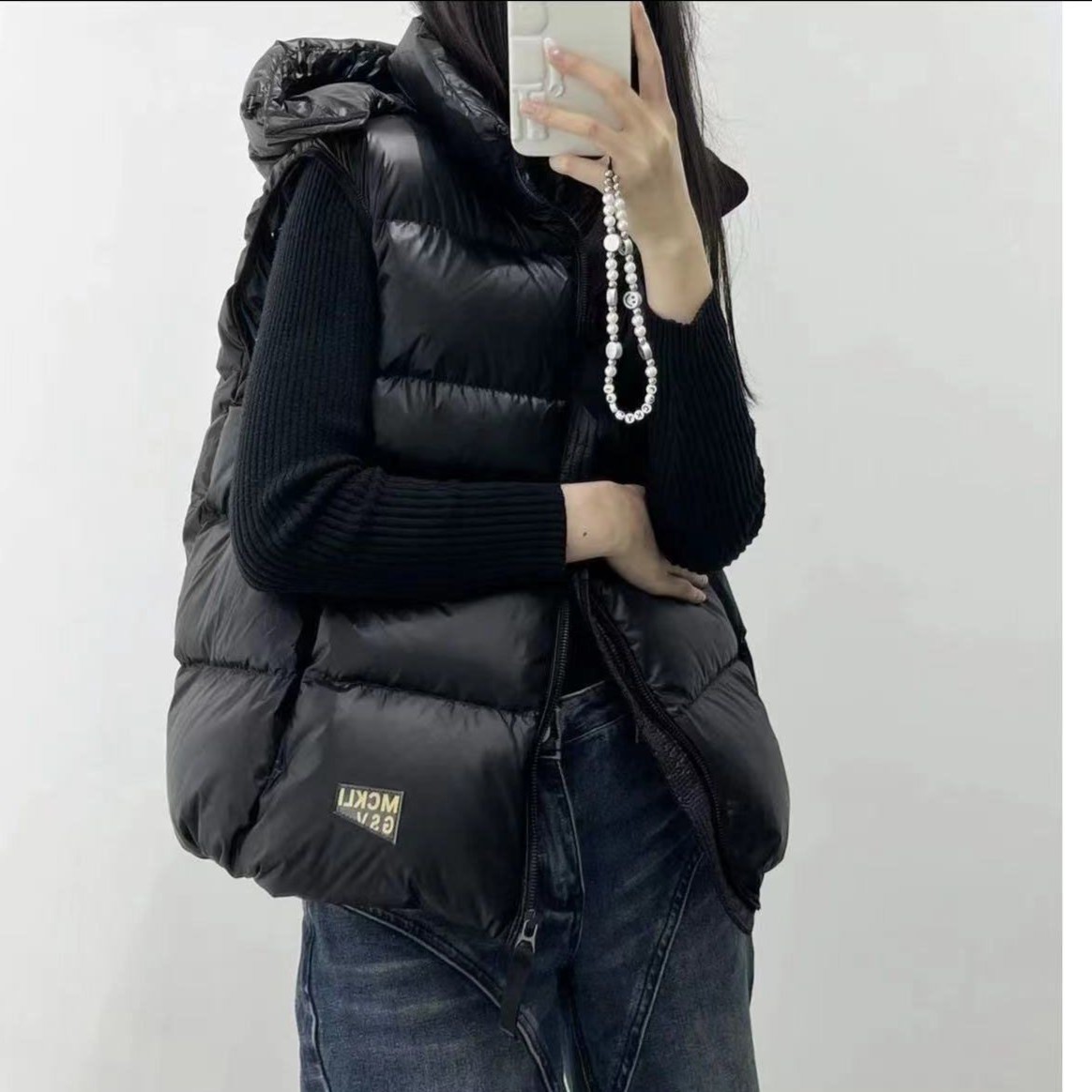 可脱卸帽子情侣款黑色金款羽绒马甲白鸭绒男女同款活帽坎肩加厚款