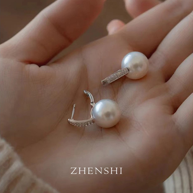 珍氏珠宝 925银耳饰 【皇后】正圆 天然淡水耳环耳饰女 经典10-11mm