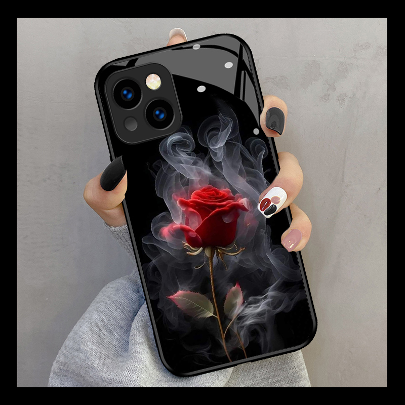 烟熏红玫瑰苹果13手机壳华为p60小米/oppo网红iPhone14promax玻璃