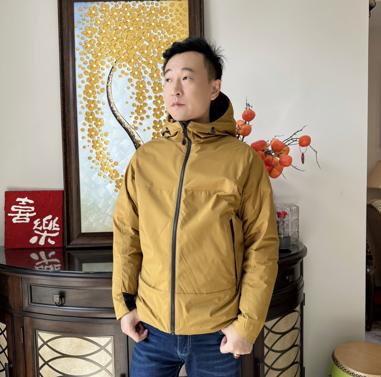 【老刘】户外三防休闲情侣款纯色连帽羽绒服外套 9006