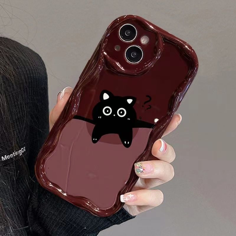 网红苹果奶油高级小米/VIVO/华为/OPPO/荣耀大眼问号黑猫手机壳软
