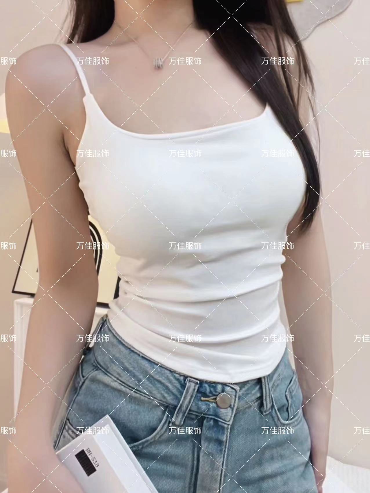 新款纯欲甜辣设计感褶皱打底背心女外穿内搭胸垫修身美背上衣夏MM