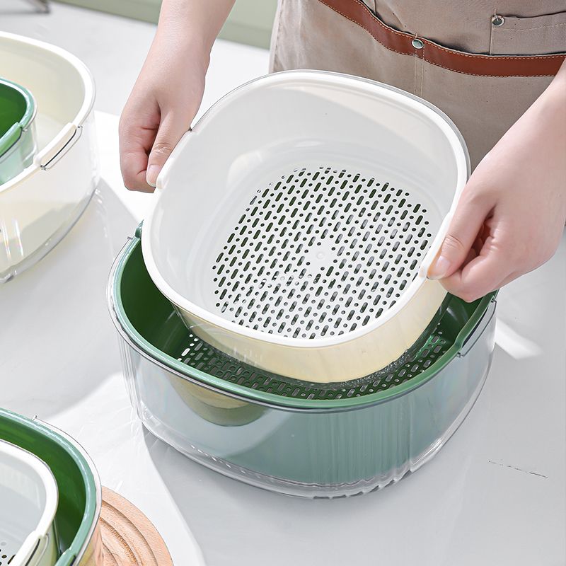 食品级PET加厚双层沥水篮家用透明多功能洗菜厨房高颜值水果蔬盆