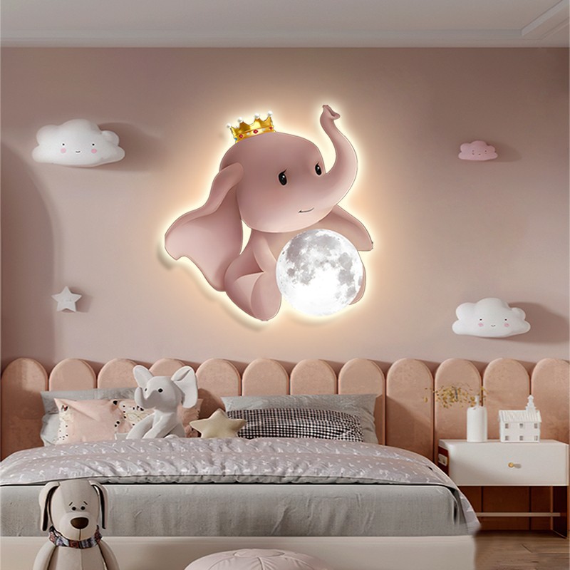 爱屋及屋【银河】温馨儿童房卧室床头小飞象公主房挂画58*60