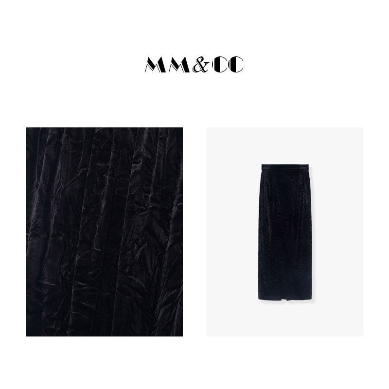 《雾里看花》复古丝绒半身裙女秋冬高腰显瘦时尚气质包臀裙子E6725