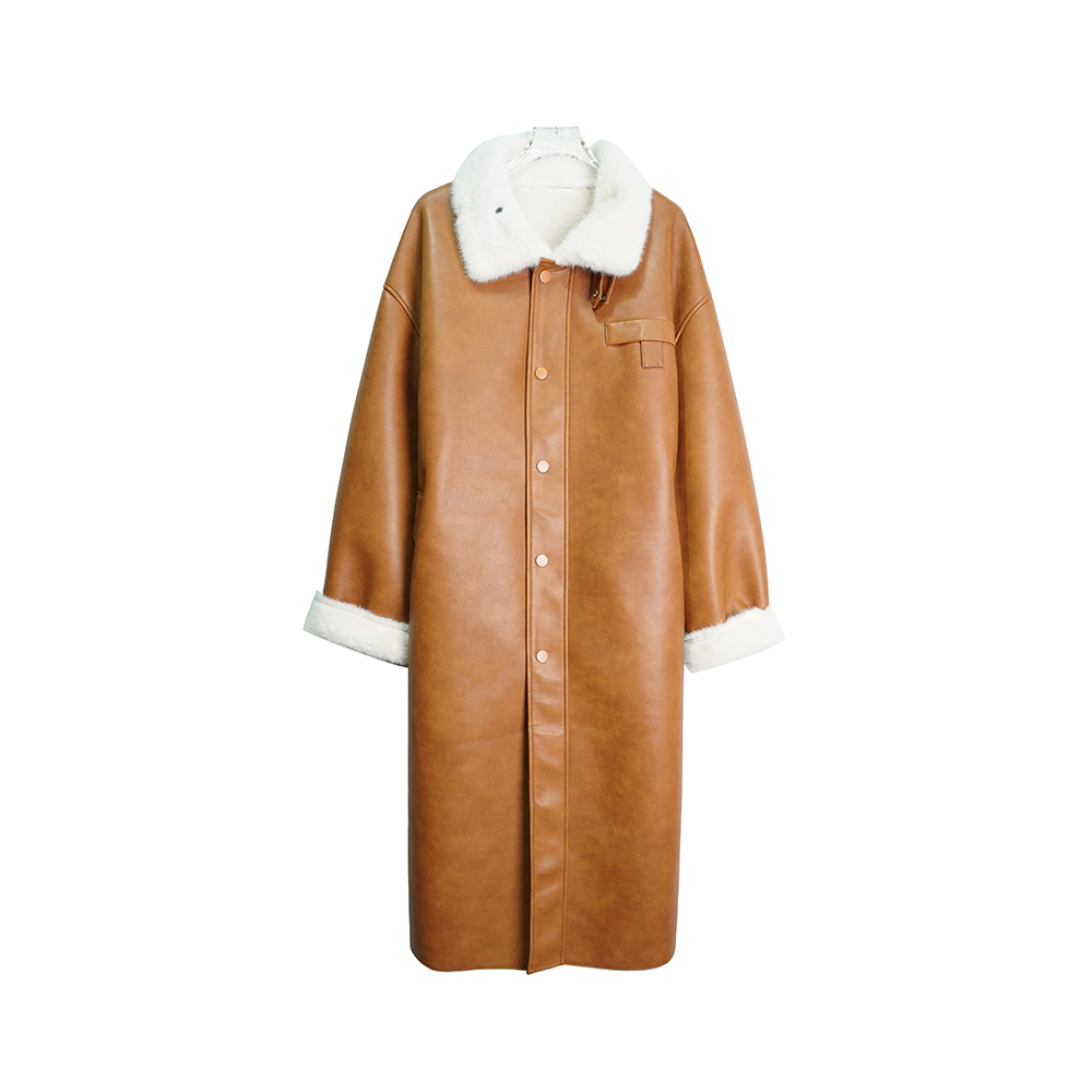 X24580【抗寒B备】加长款防风机车大衣保暖毛毛外套3D