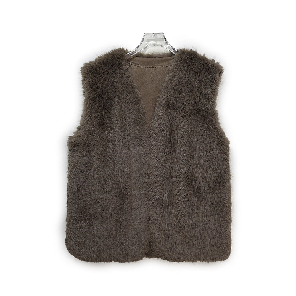 X24617【七七】宽松时尚棕色气质名媛马甲背心毛毛外套3D