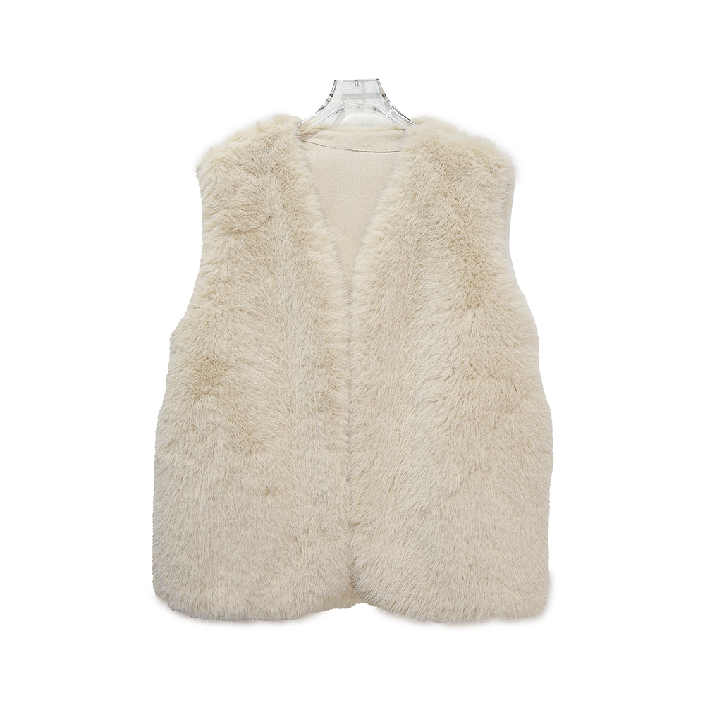 X24617【上新】宽松时尚杏色气质名媛马甲背心毛毛外套3D