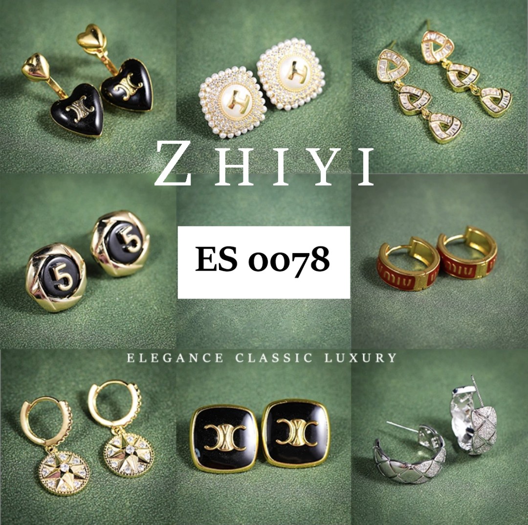 铜合金合成锆石耳饰 法式气质字母耳环轻奢高级感爱心耳钉0078