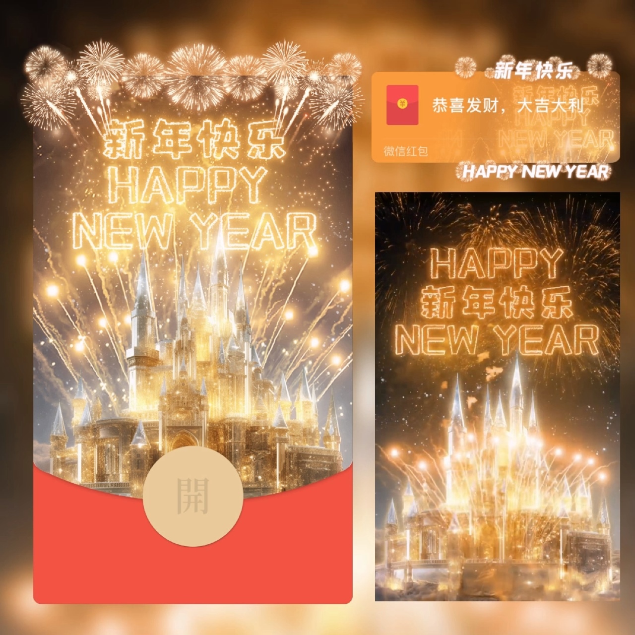 2024年跨年烟花红包封面设计服务新年快乐祝福动态音乐特效仪式