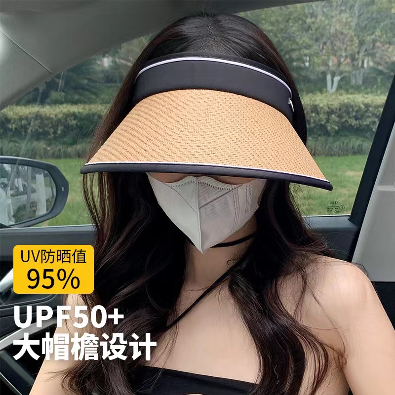 网红同款百搭防晒透气遮阳帽空顶帽太阳帽草帽女大帽檐可折叠