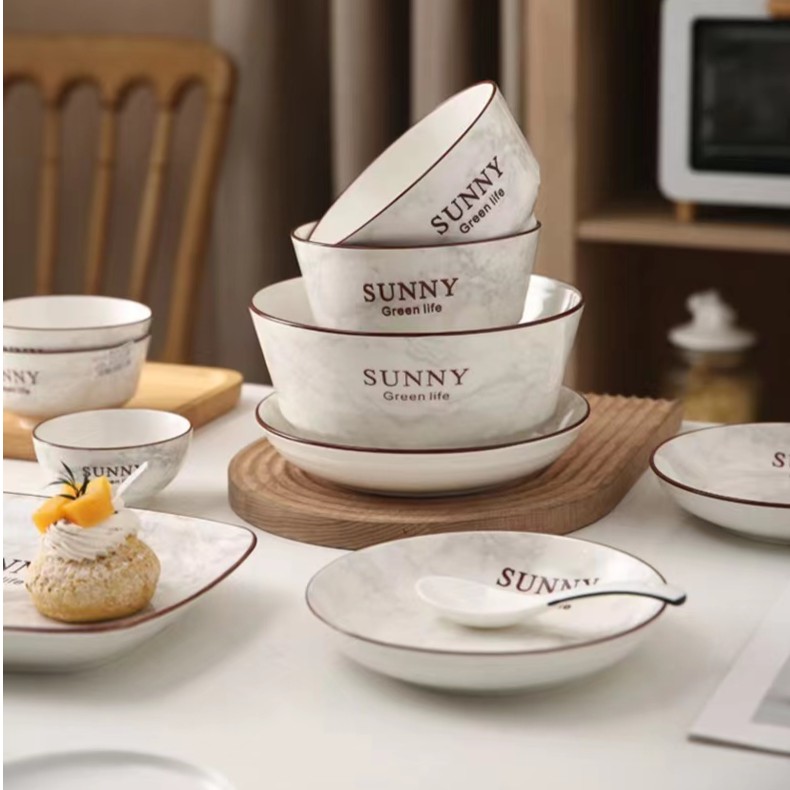 【好甜妈妈专属】6英寸简欧釉下彩陶瓷餐具大理石纹欧式面碗4个