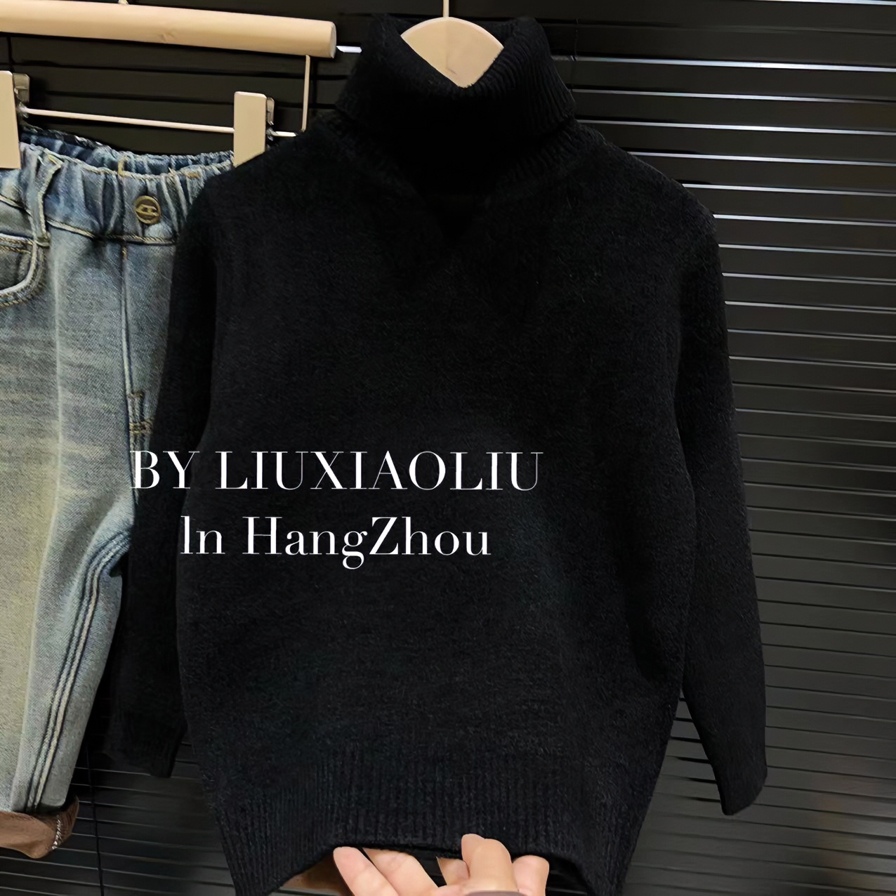 BY LIUXIAOLIU【纯黑格调】韩版高货秋冬季儿童加厚毛衣9672