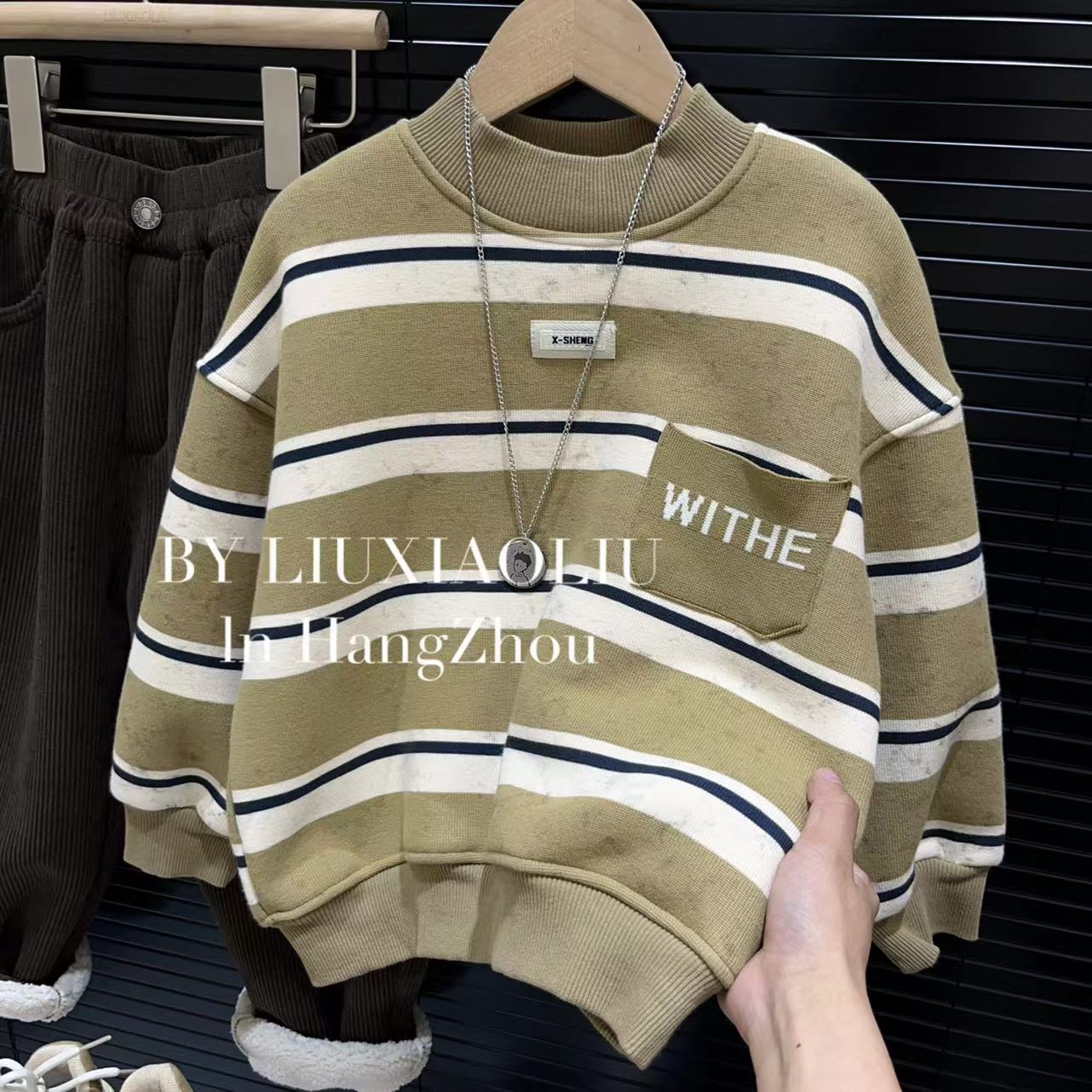BY LIUXIAOLIU【抹茶慕斯】韩版高货秋冬季儿童加绒卫衣9426