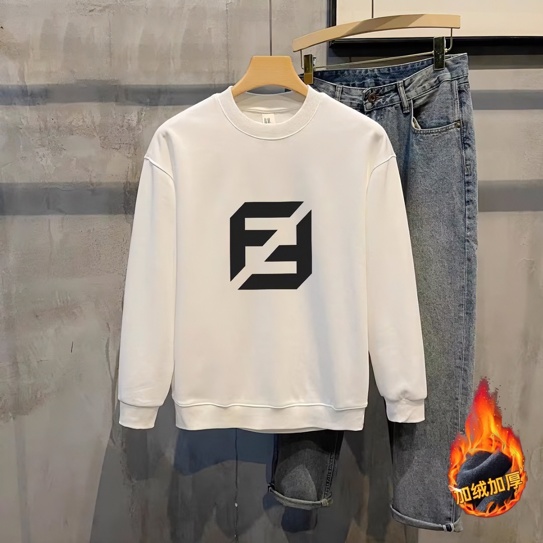 2023秋冬款加绒加厚男装修身上衣时尚百搭圆领印花男士打底衫卫衣