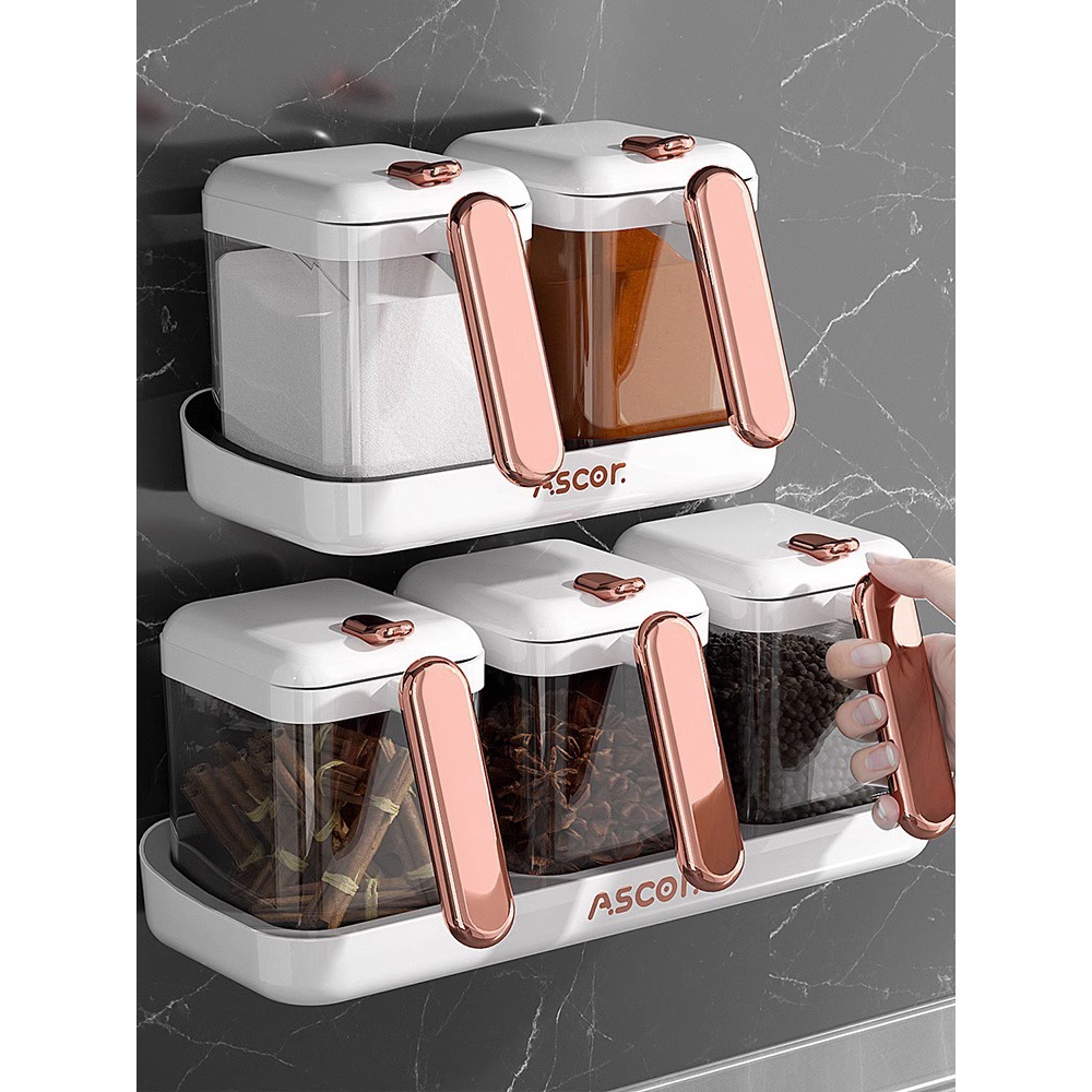 莱杉调料罐厨房壁挂式佐料盐香料味精收纳盒墙挂调味料盒组合套装