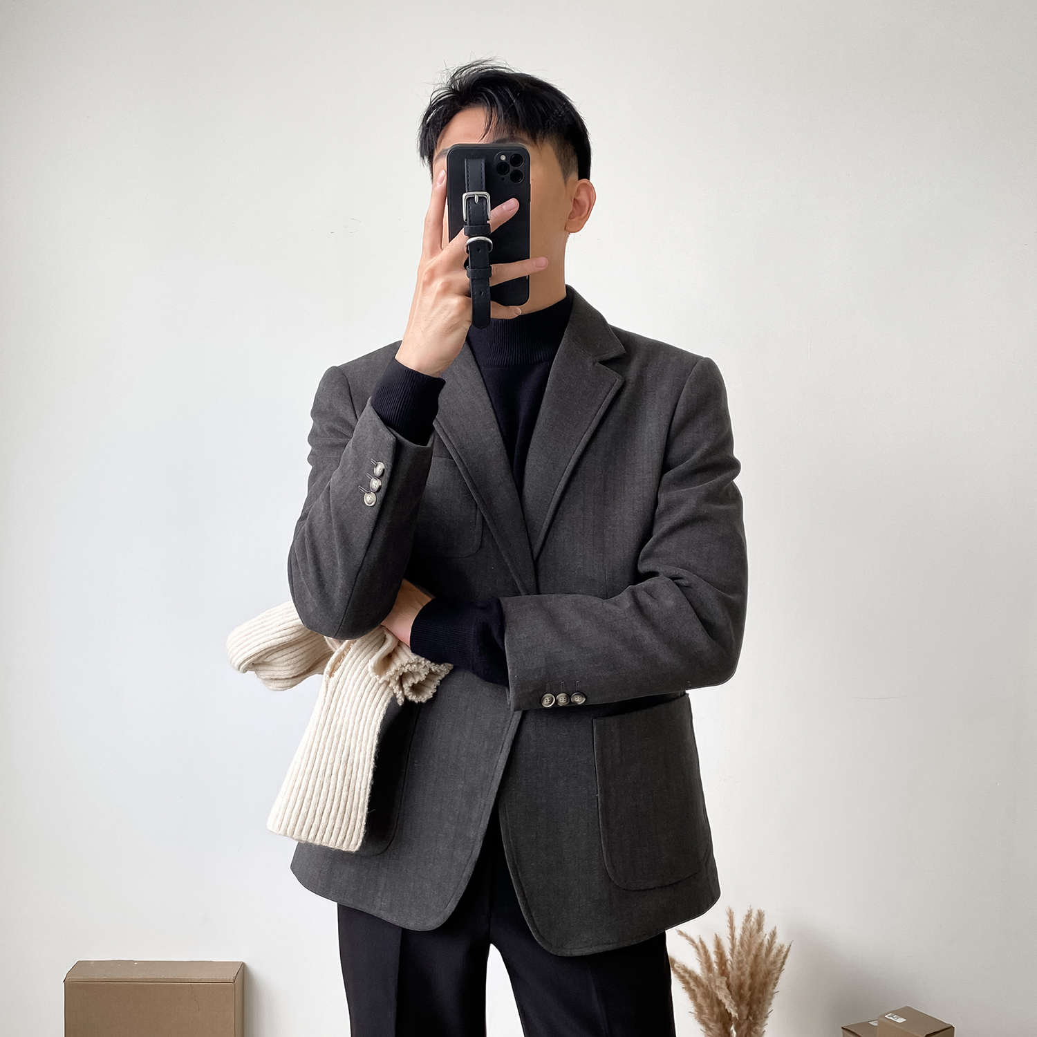 秋冬季新款舒适西装男士潮流加厚上衣韩版高级休闲小宽松西服外套