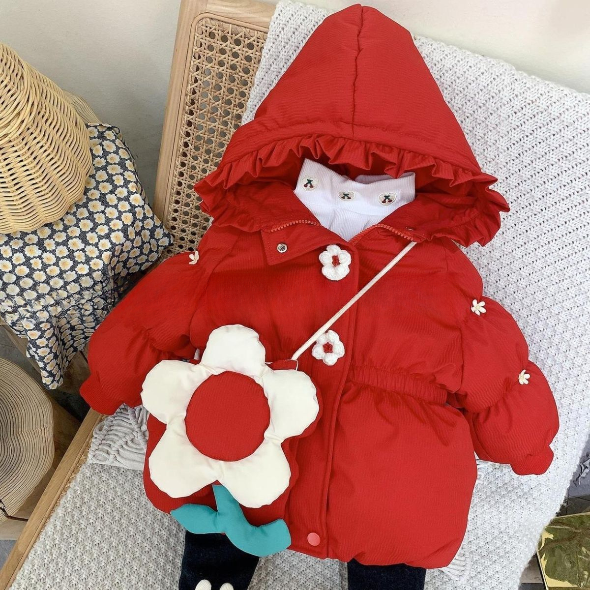 儿童装可爱冬款红色拜过年服婴儿宝宝连帽婴幼儿加厚保暖韩版冬季