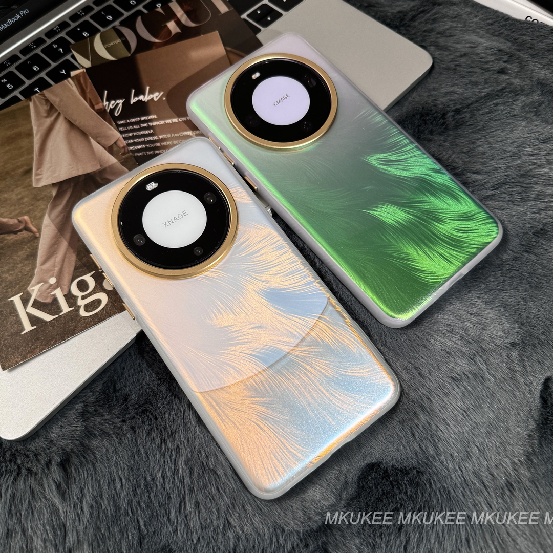 网红ins适用于HUAWEI华为mate60/mate60pro流光羽毛高档金属按键