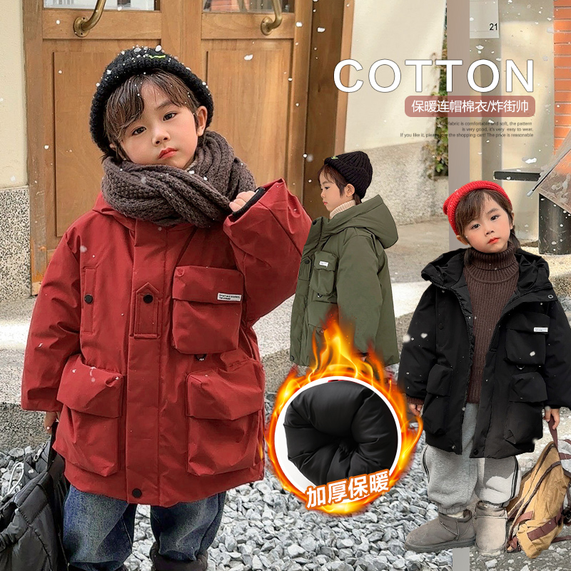 【潮酷保暖】X4092男童连帽棉服外套冬款冬装婴儿童装宝宝棉衣小童