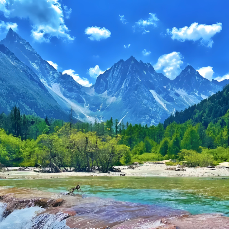 蓝天白云大自然 风光绿水青风景秀美绿树成荫美如画拼图