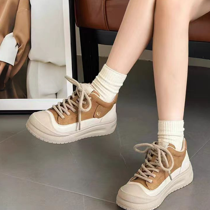 Z611-22-高帮鞋女2024冬季新款厚底加厚保暖百搭牛皮休闲运动棉鞋