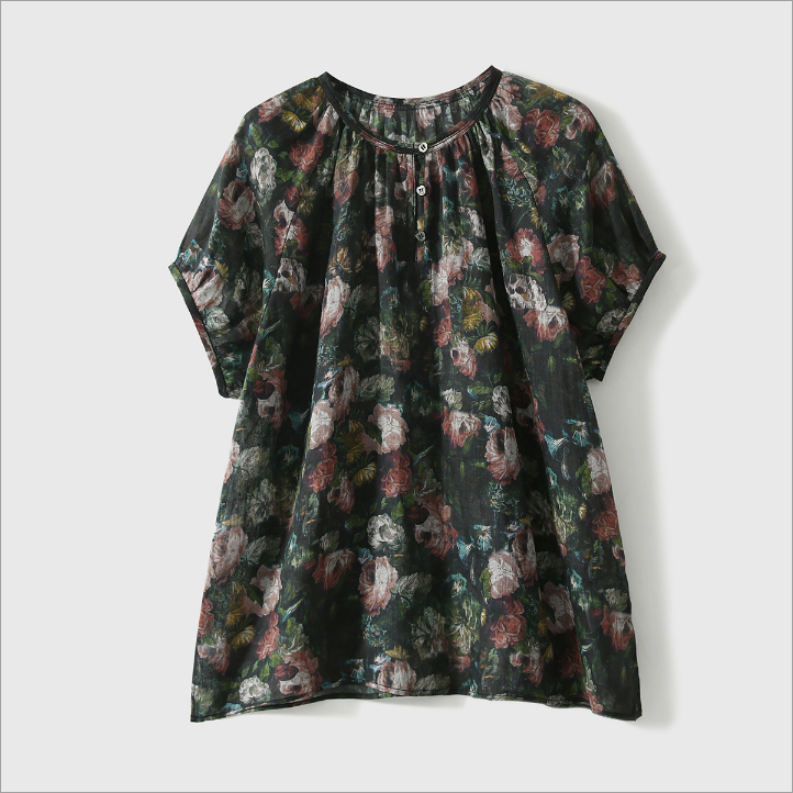 SEPT CHIC W生如夏花 苎麻艺术印花圆领小上衣S83314XYEMG