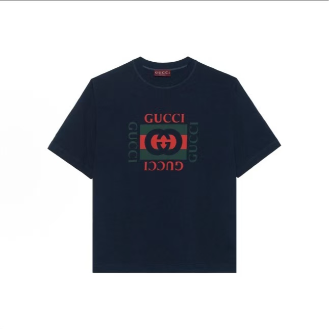 未使用 GUCCI/古驰 深蓝色字母印花短袖T恤