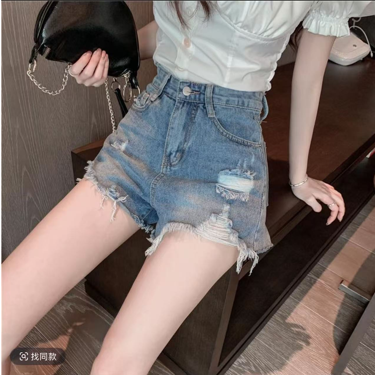 【现货】高腰破洞设计流苏A字牛仔短裤女夏季薄款百搭显瘦遮胯769