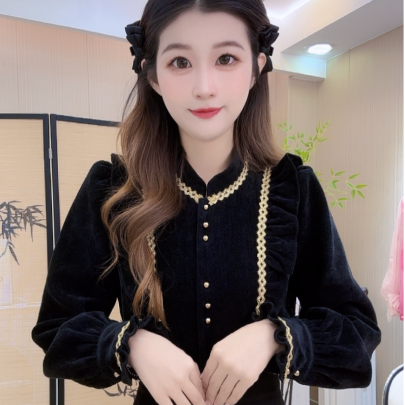 （加绒加厚）2025年秋季新款法式复古小香风穿搭秋冬小众长袖衬衣