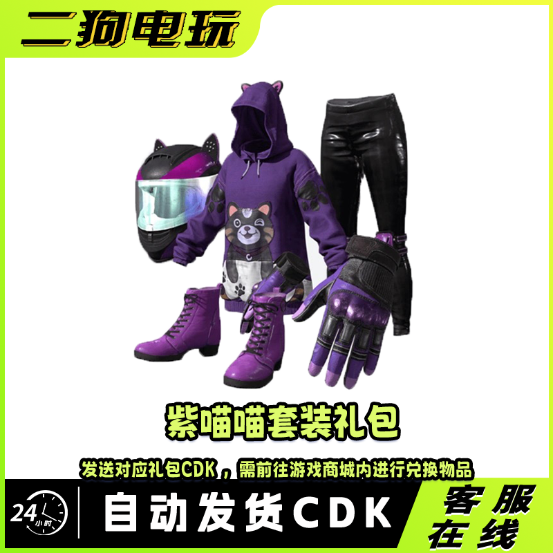 PUBG绝地求生PUBG紫喵喵服饰套装战术手套卫衣一级头盔CDK