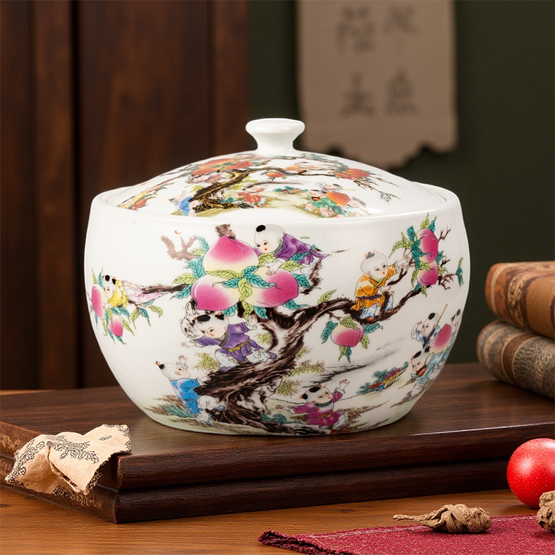 【百善瓷业】九子蟠桃猪油罐+底座