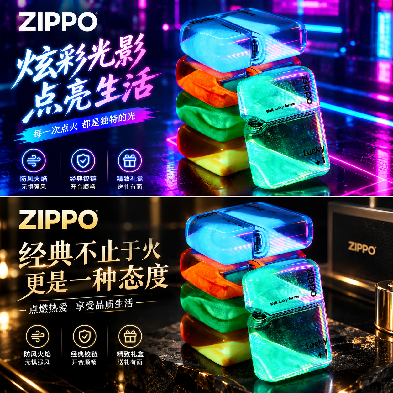 Zippo打火机夜光流沙防风男士潮流时尚【爆款礼物】送礼网红情人节