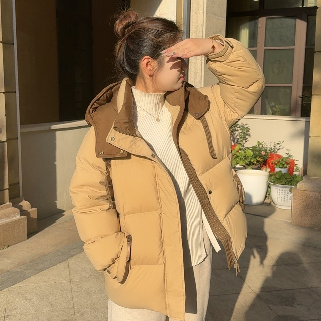 【泡芙现货】90白鸭绒短款羽绒服女200斤宽松显瘦加厚连帽胖mm加大