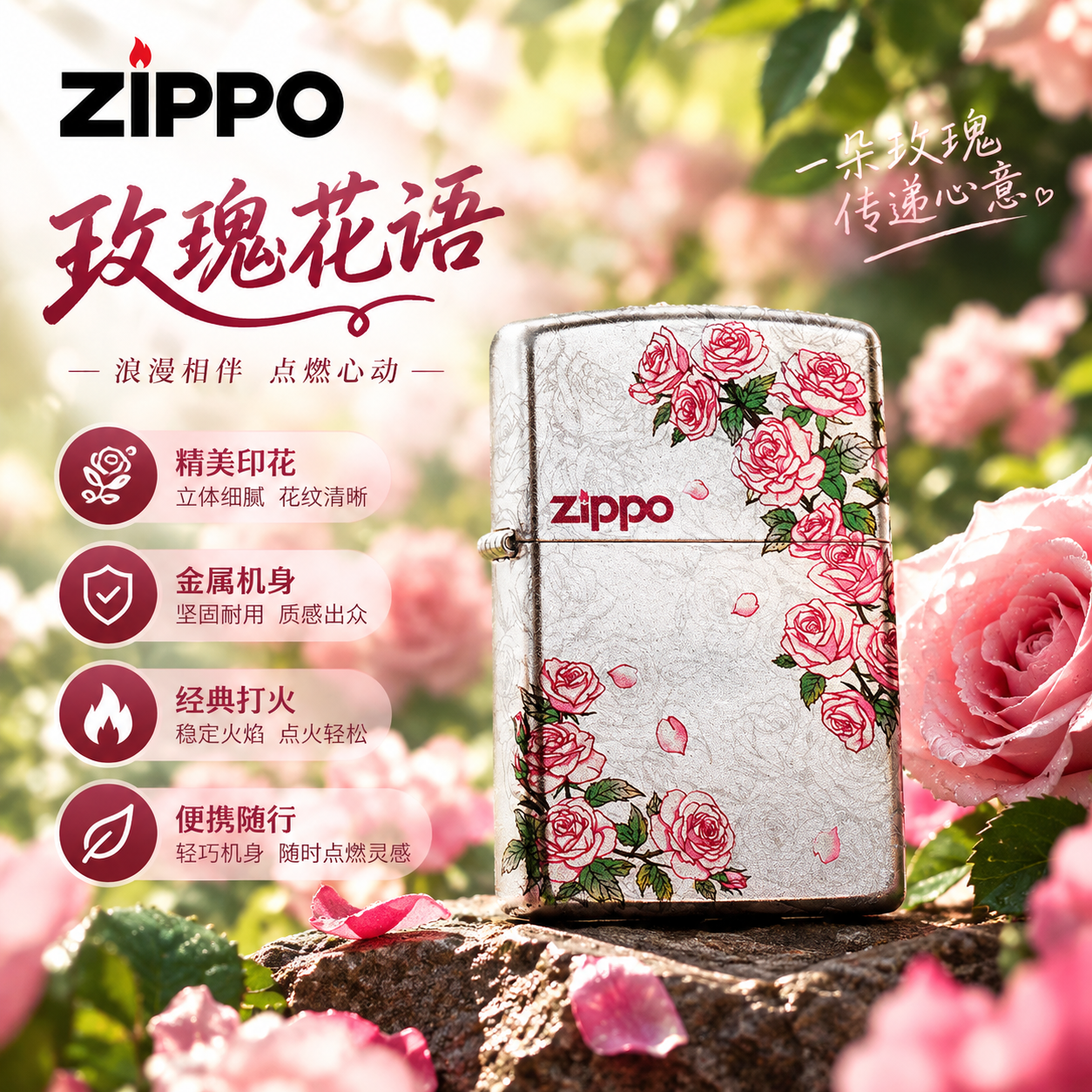 【爆款礼物】ZIPPO打火机星辰玫瑰官方正品防风送男友老公礼物推荐