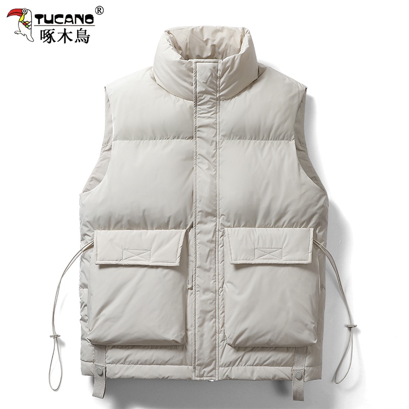 啄木鸟冬季百搭立领羽绒马甲男潮牌纯色工装马甲羽绒保暖外套男士