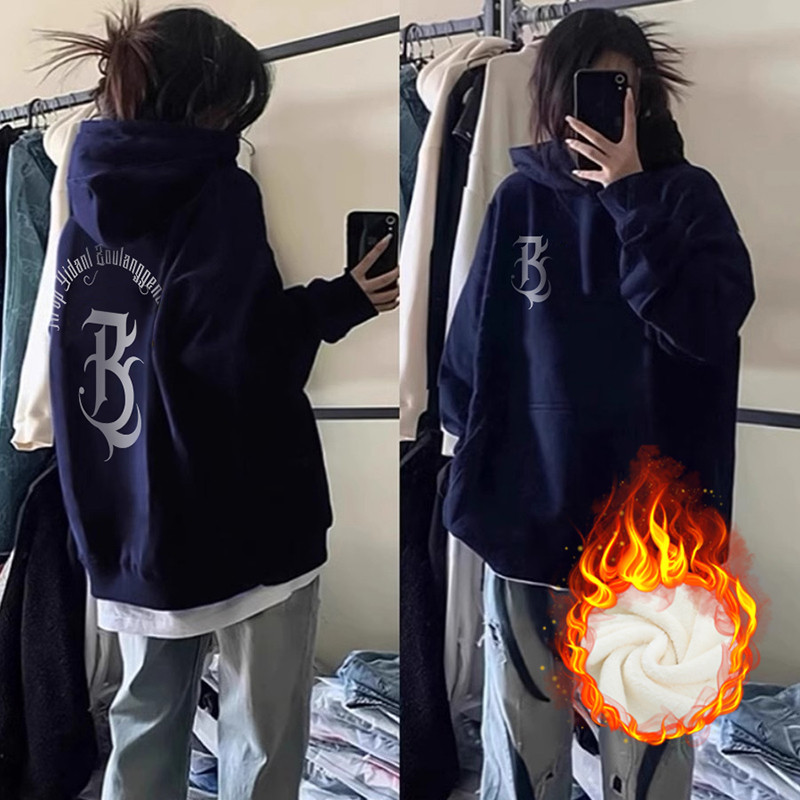 嘻哈情侣装大码字母简约上衣服长袖秋冬季加厚vintage连帽卫衣女