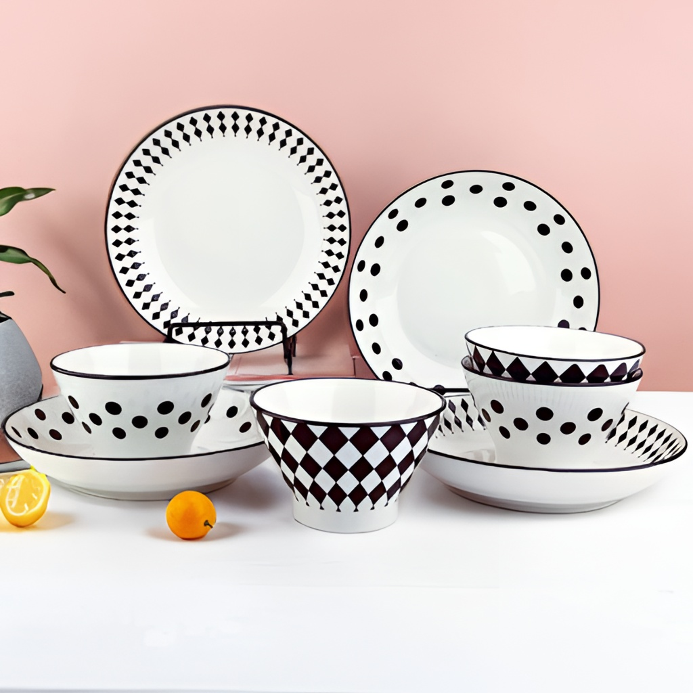 赫本风斗笠碗餐具套装新年碗盘欧式网红釉下彩性创意家用陶瓷餐具