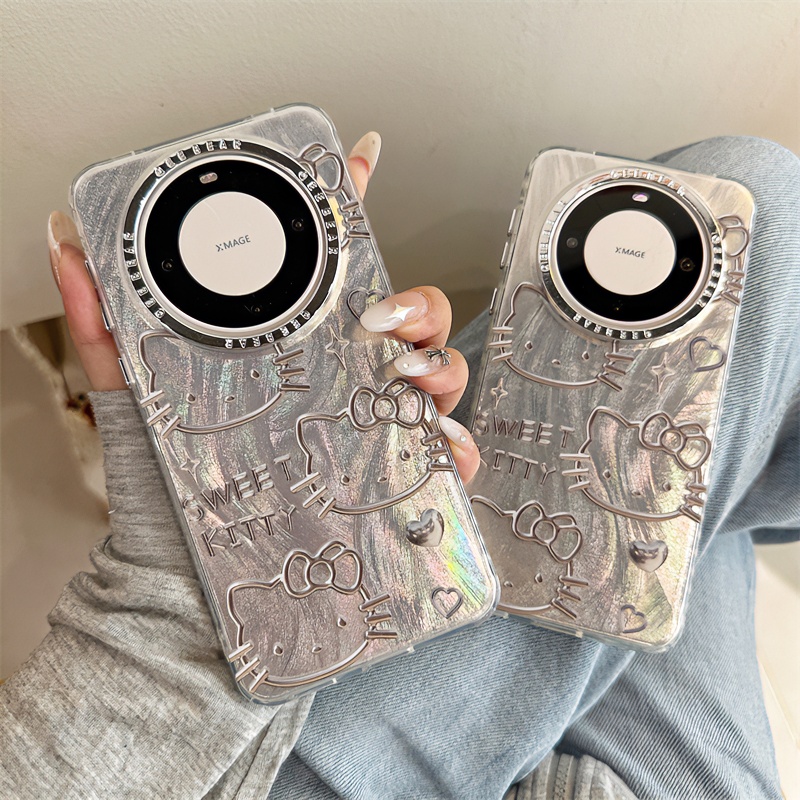 适用华为pura70手机壳电镀羽纱线条KT猫mate60防摔套女款可爱卡通