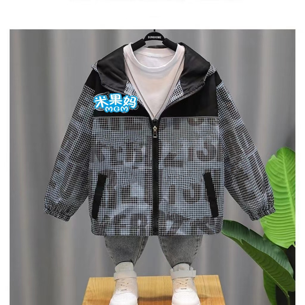 儿童2024春季新款二合一连帽拼接外套D5342